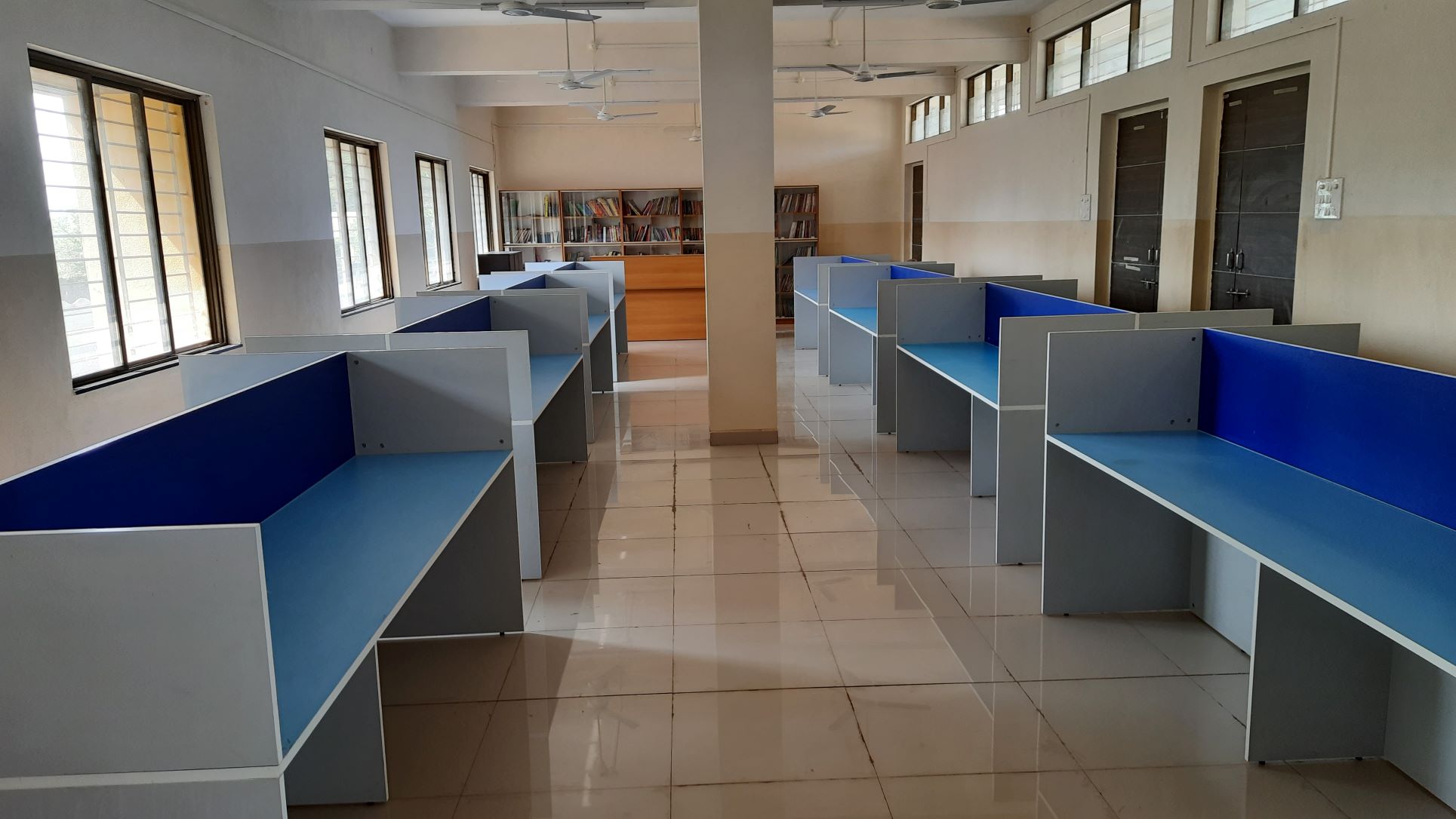 A well-organized library with shelves full of books